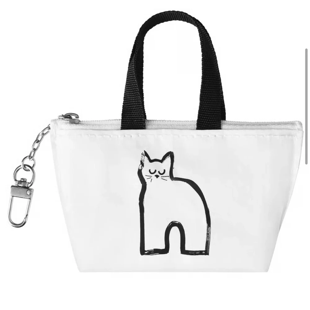 NWT IKEA Knölig Coin Purse Charm Keychain Small Cat Pattern, 9x7 cm